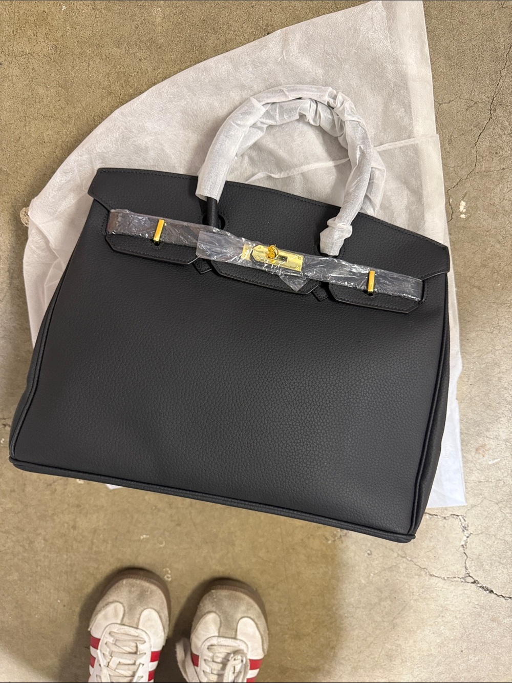 Black Classic Structured Top-Handle Leather Tote